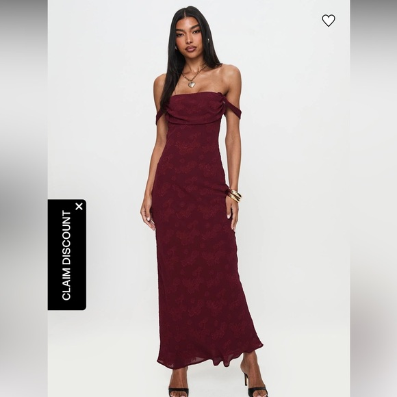 BWOT PRINCESS POLLY Azura Off The Shoulder Maxi Dress Burgundy Size 6 - Picture 1 of 15